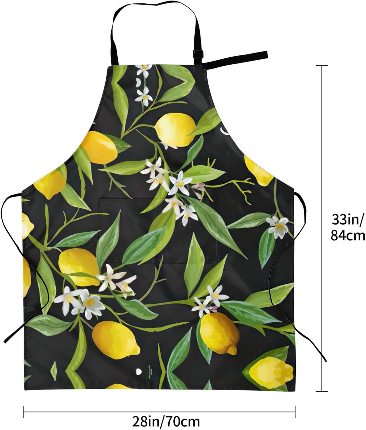 Lemon and Flower Print Laundry apron 28x33 In Waterproof Kitchen Apron with Pockets for Cooking Baking