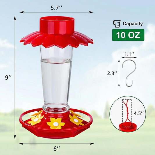 Plastic Hummingbird Feeders for Outdoors Hanging, 2 Pack 10 OZ Clear Humming Bird Feeder with 6 Feeding Ports and Perch, Built-in Ant Moat, Gifts for Women Garden Decor