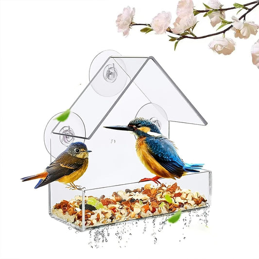 Clear Window Bird Feeder with Strong Suction Cups, Sturdy and Durable Acrylic Birdfeeders for Viewing Wild Birds Outside, Outdoor Small Bird House, Garden Decor