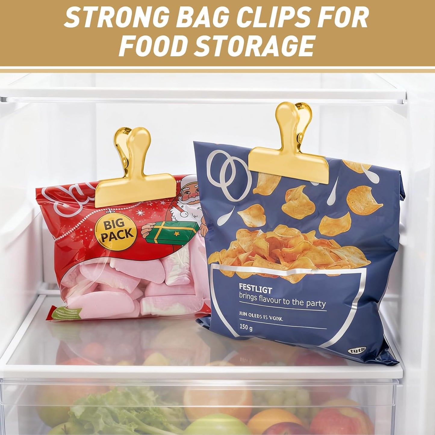 Funfery Chip Clips Bag Clips Gold Stainless Steel Clip for Food Storag