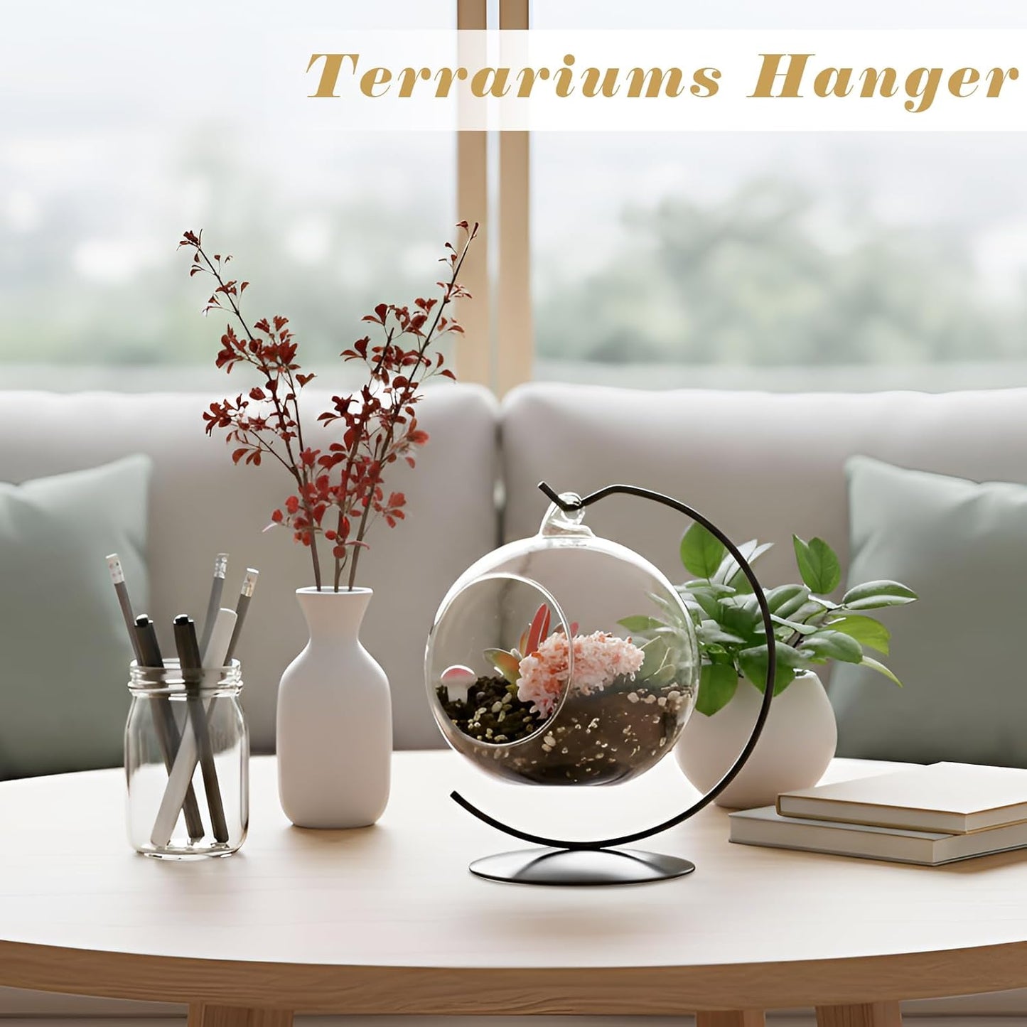 4 Pcs Ornament Display Stand Holder 6 Inch Tall Iron Round Christmas Air Plant Terrariums Holder Hook Crystal Witch Ball Hanging Stand for Glass Ball Christmas Wedding Home Decor (Black)