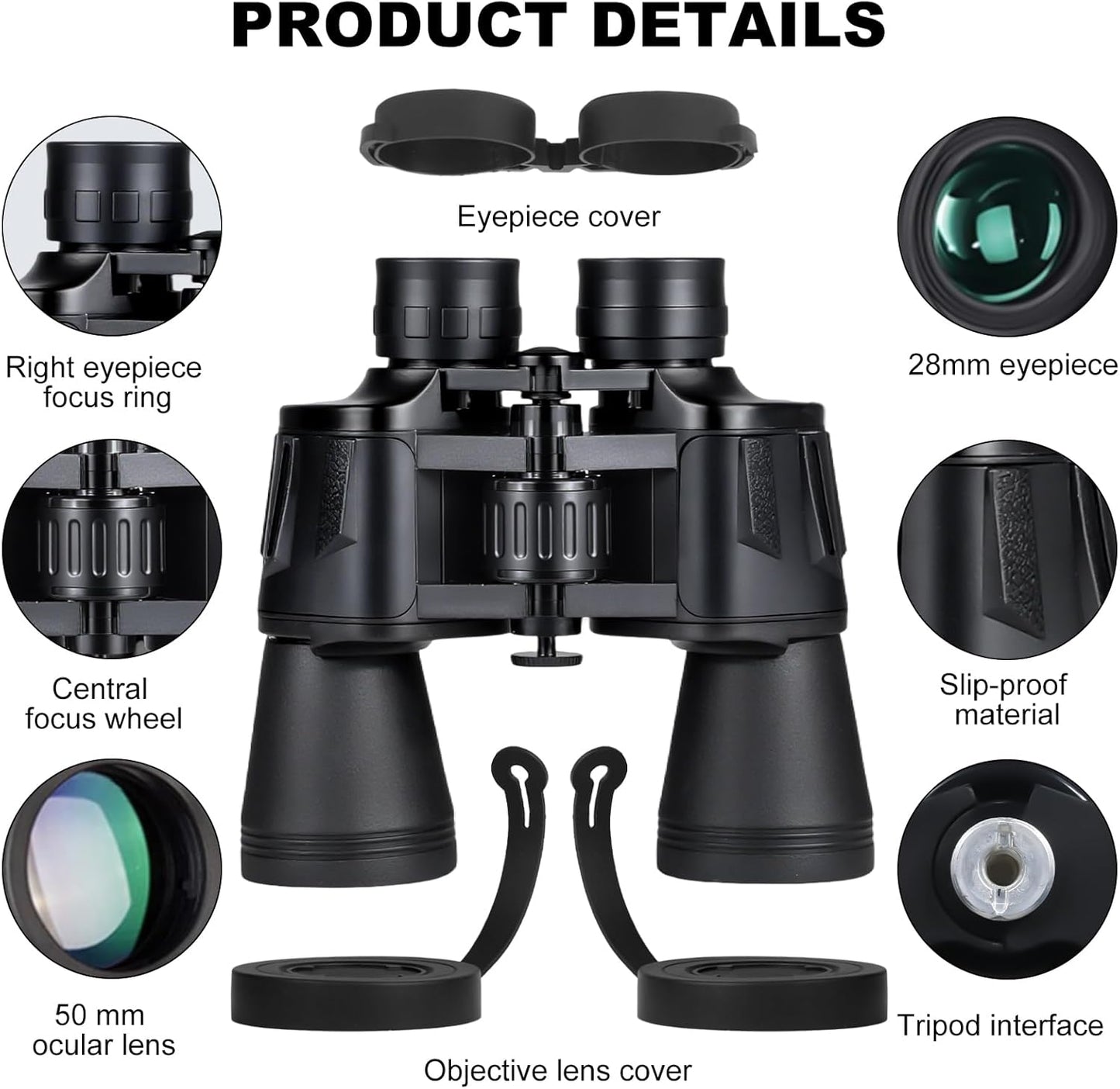 20x50 Binoculars for Adults, HD High-Powered Binoculars, Non-Slip Grip, Waterproof, Shockproof, Low-Light Vision for Bird Watching, Hunting, Traveling, and Sightseeing