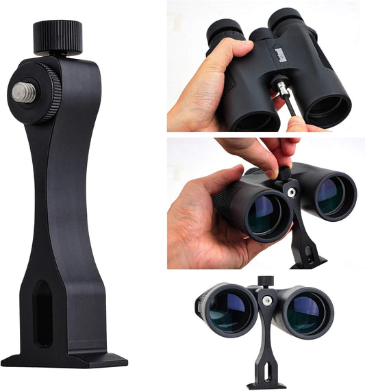 Aluminum Binocular Tripod Mount Adapter, Compatible with Porro Binoculars with 1/4" -20 Thread & Arca-Swiss Adapter, Quick Release for for Bird Watching, Hunting, Astronomy