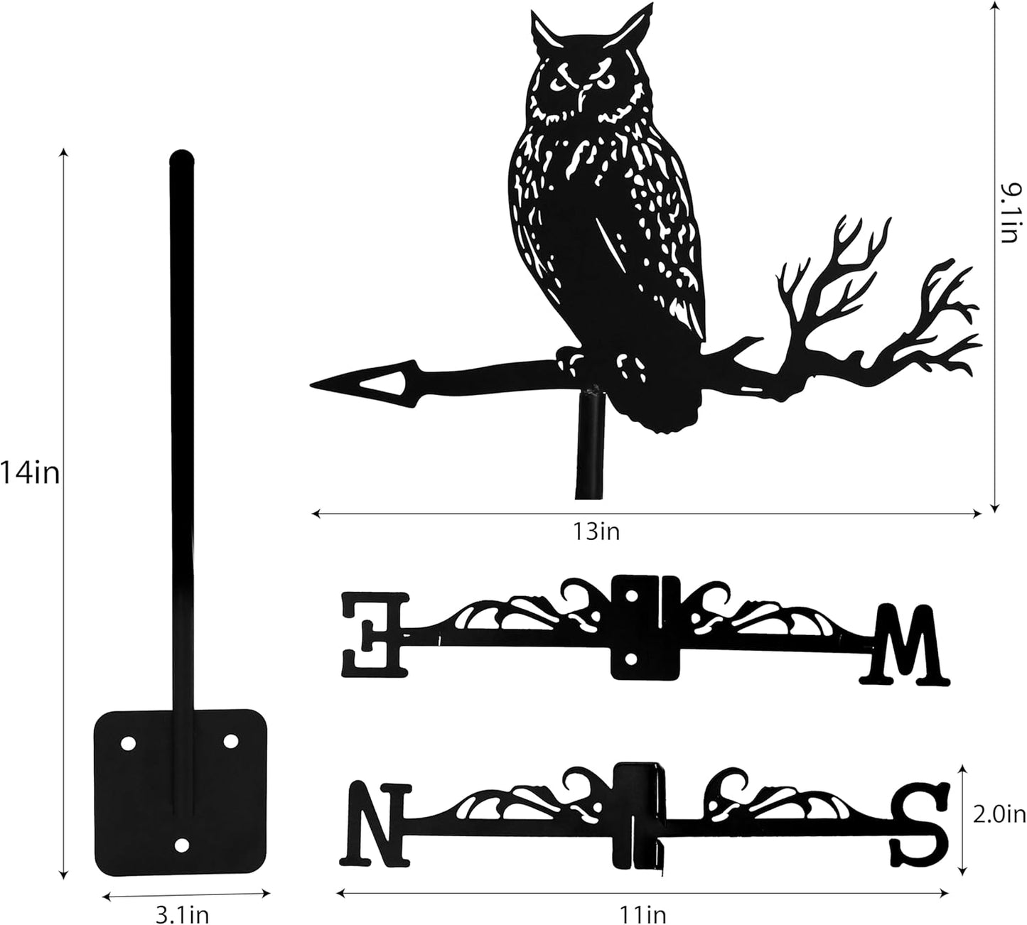 Wind Weathervanes for Roofs Mount with Creative Black Owl Shapes & Metal Material | Mini Weather Vain/Vein for Sheds, Courtyard, and Garden Fence Decoration Outdoor (Owl, 1PC)