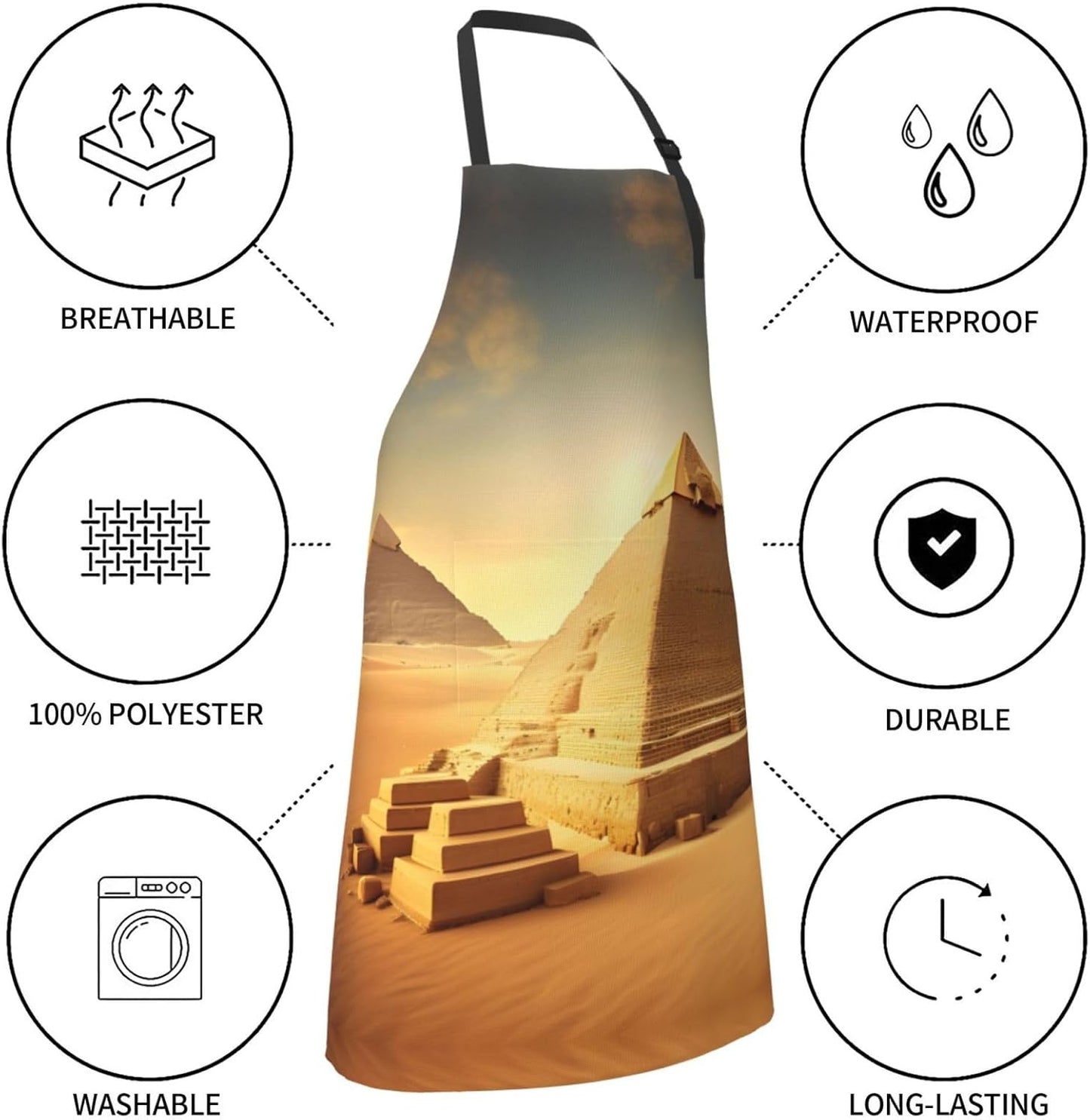 Egyptian Pyramid in Desert Print Laundry apron 28x33 In Waterproof Kit