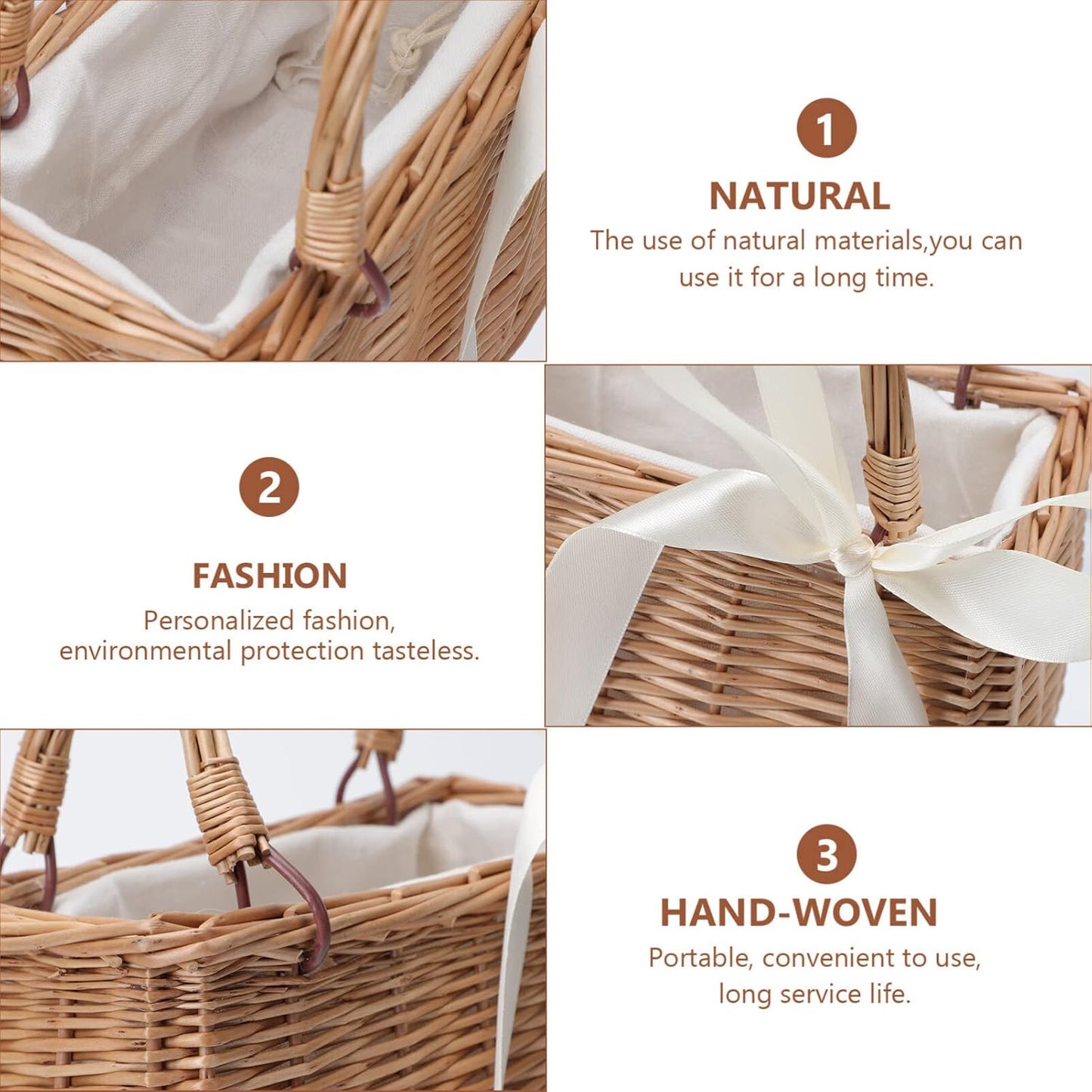 ABOOFAN Rattan Handbag Small Wicker Basket Purse with Handle Rectangul