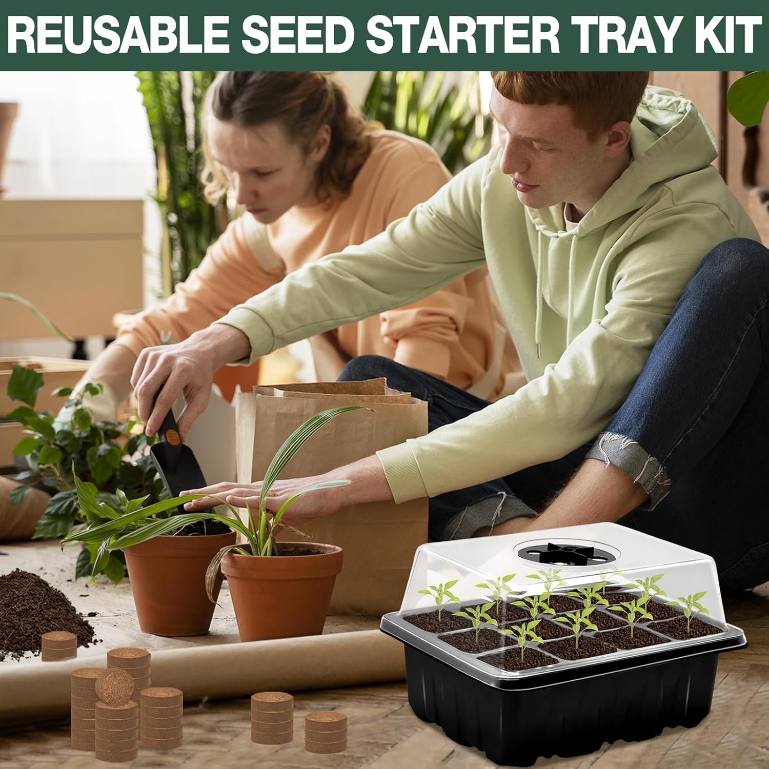 ZeeDix 6 Set Seed Starter Tray Kits, 6 Pack Seed Trays with 90 Pack Co