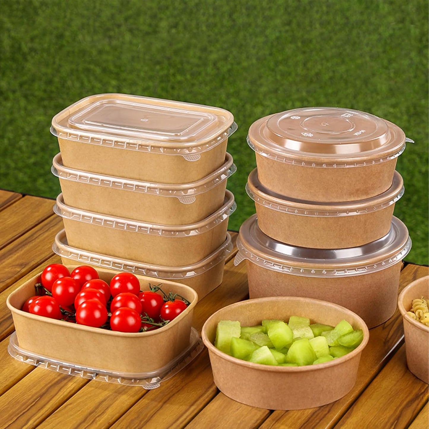 50-Pack 29oz Disposable Kraft Paper Bowls【with Lids and Forks】,Meal Prep Containers Disposable To go Food Containers for Easter Parties Take Out Containers, Microwave Safe for Hot/Cold Food