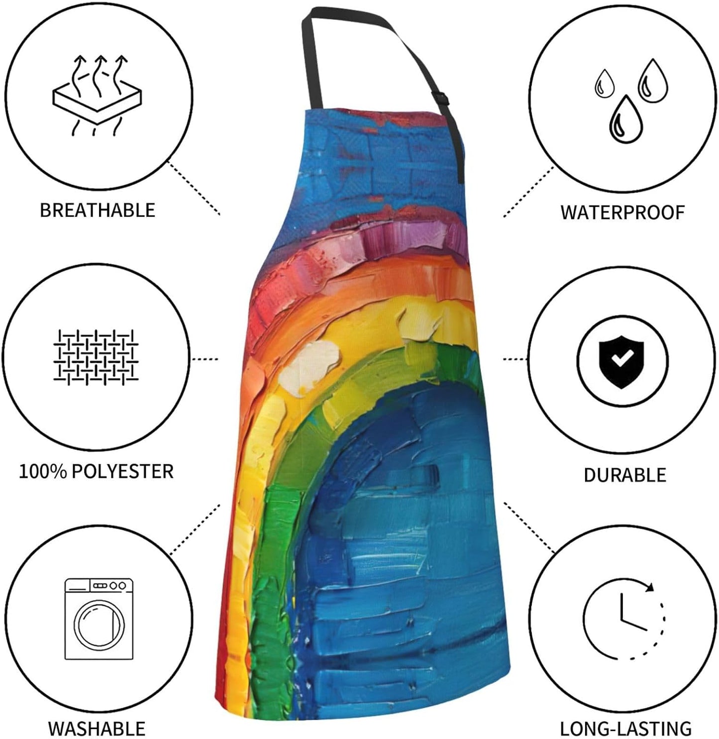 Small rainbow print Waterproof chef's apron with pocket apron for kitchen cooking baking barbecue and gardening