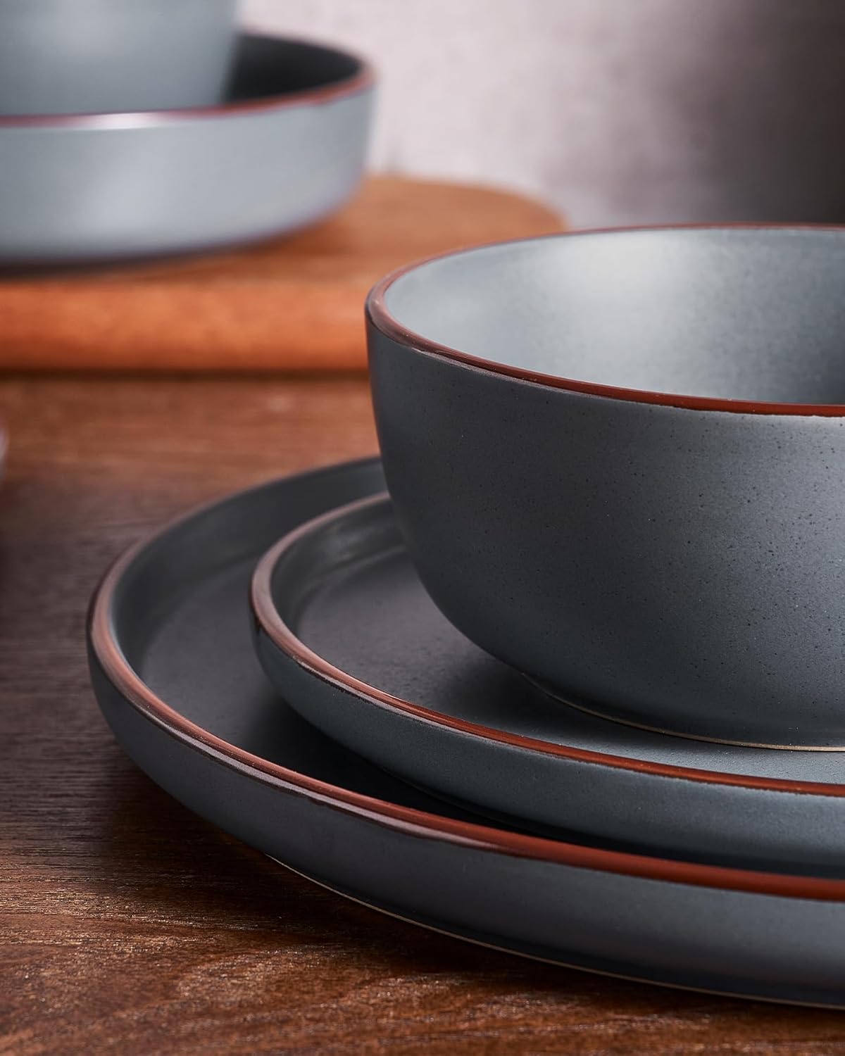 Famiware Mercury Plates and Bowls Sets, 12 Pieces Stoneware Dinnerware