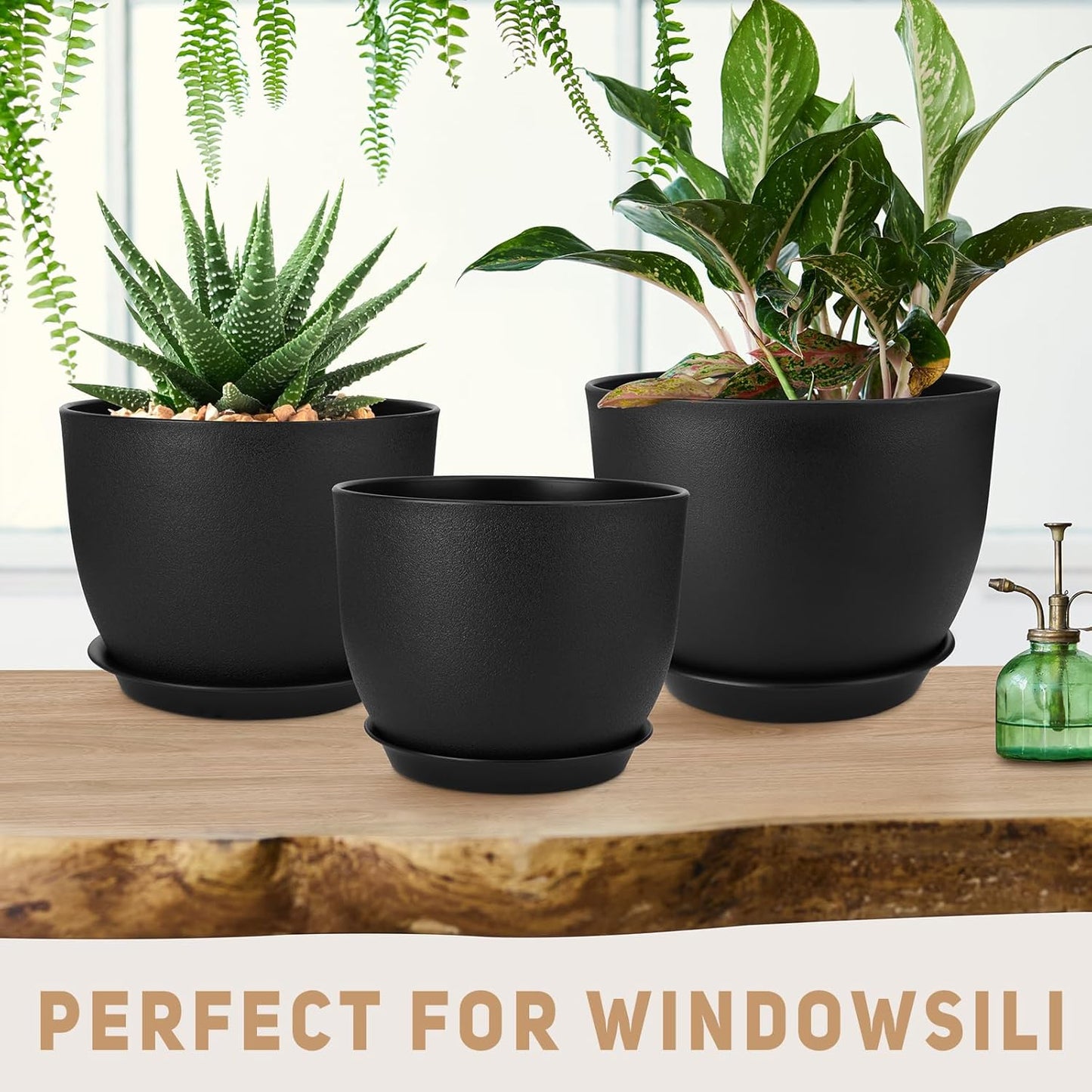 Plant Pots 12/10/9 inch Set of 3, Flower Pots with Multi Mesh Drainage