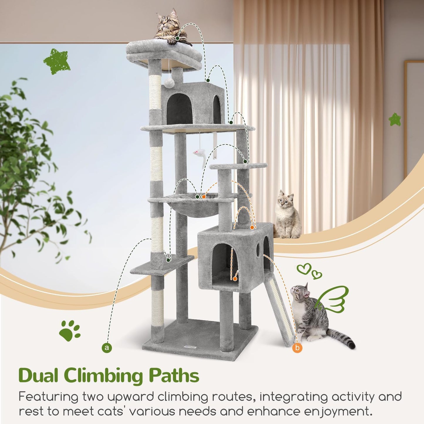 Globlazer Heavy Duty Cat Tree, 70 inch Sturdy Cat Tree for Indoor Cats