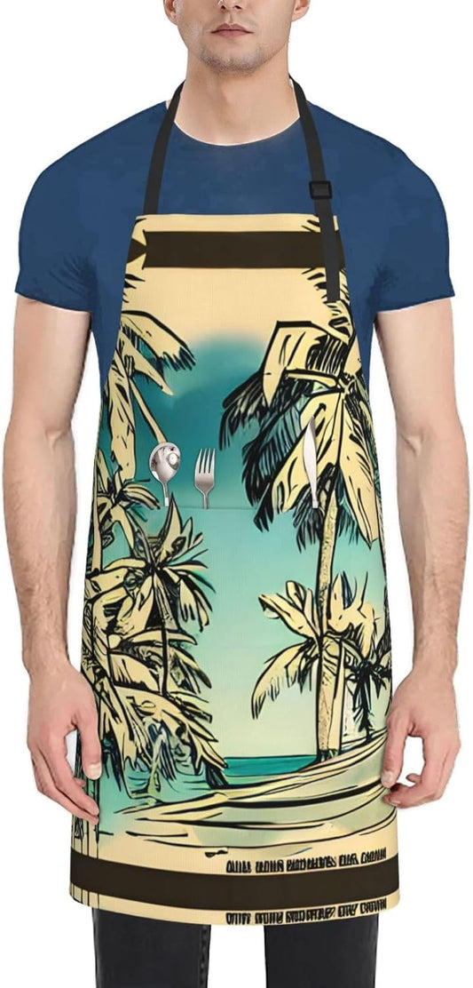 Sketch Hawaii print Waterproof chef's apron with pocket apron for kitchen cooking baking barbecue and gardening