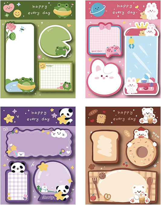 4 Pack Cute Sticky Notes Cartoon Animal Sticky Memo Pads Kawaii Small 