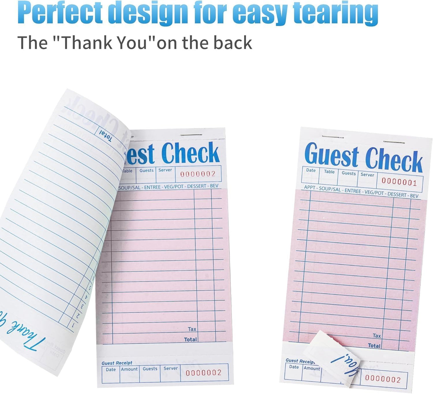 4 Pack Pink Guest Checks Books for Servers Server Note Pads, Waiter Checkbook, Waitress Notepad for Restaurants, Paper Checks 50 Sheets/Pack, 200 Total Tickets
