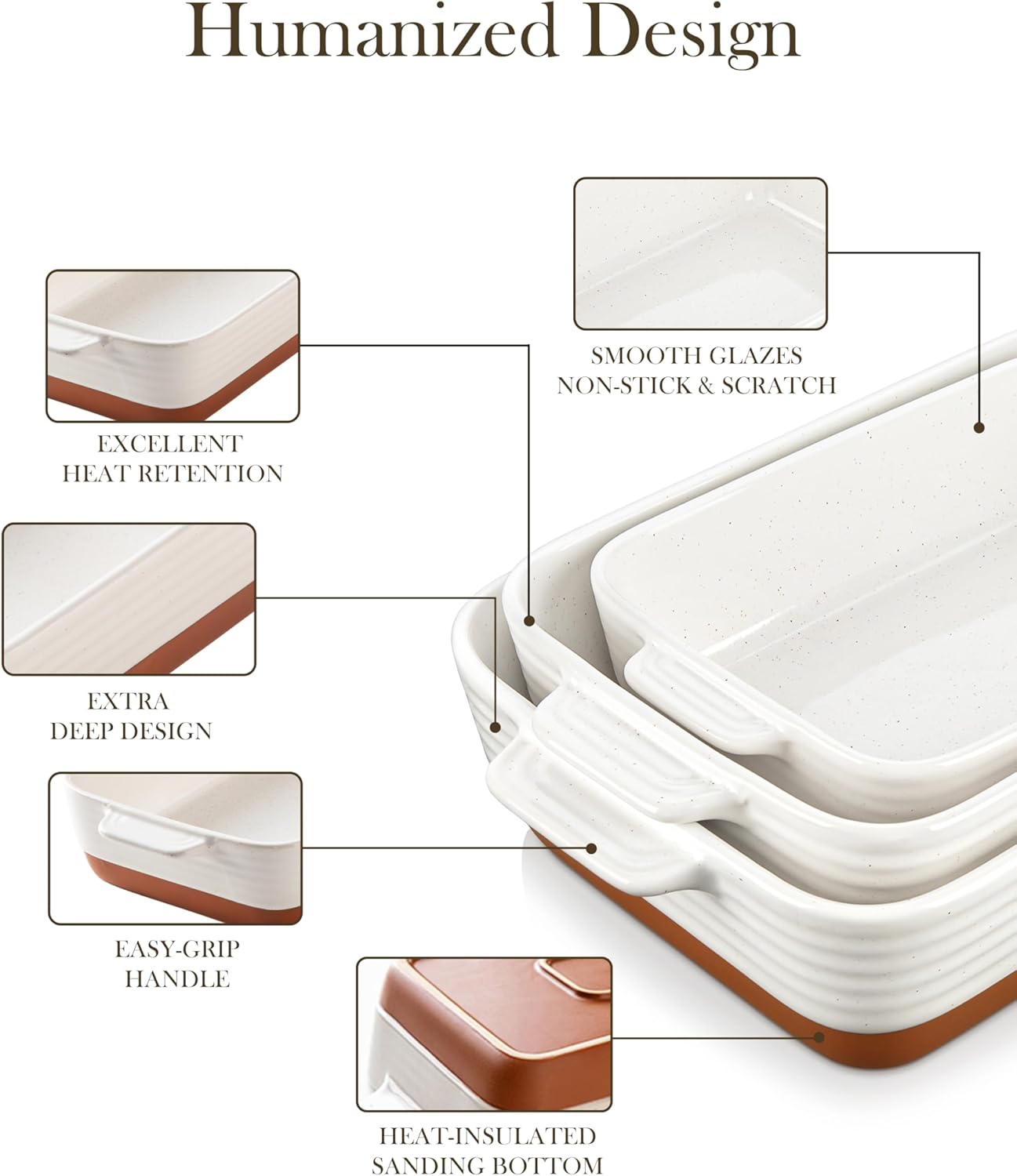 MALACASA Casserole Dishes for Oven, Ceramic Baking Dishes Set of 3, Ba