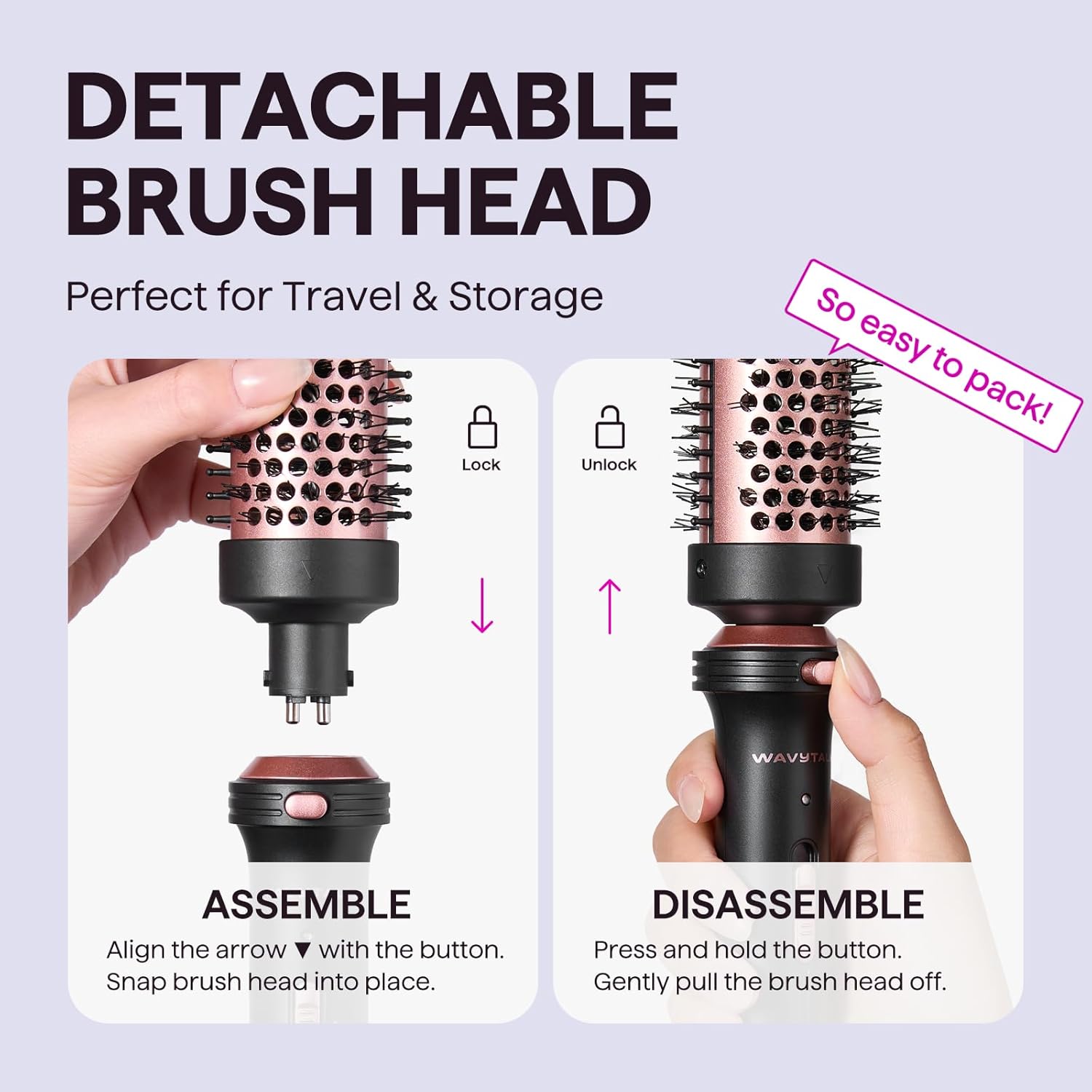 Wavytalk Thermal Brush, 1 1/2 inch Heated Round Brush with Detachable 
