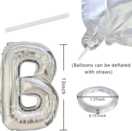 Silver Happy Birthday Balloon Banner Set -16 Inch Foil Letters Balloons, Reusable Birthday Decorations and Party Supplies, Suitable for Men and Women's Birthday Decorations，Party Backdrop