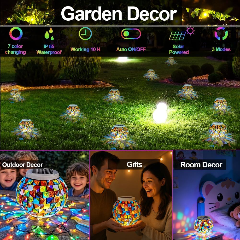 Aukora Color Changing Solar Powered Glass Ball Garden Lights, Table La