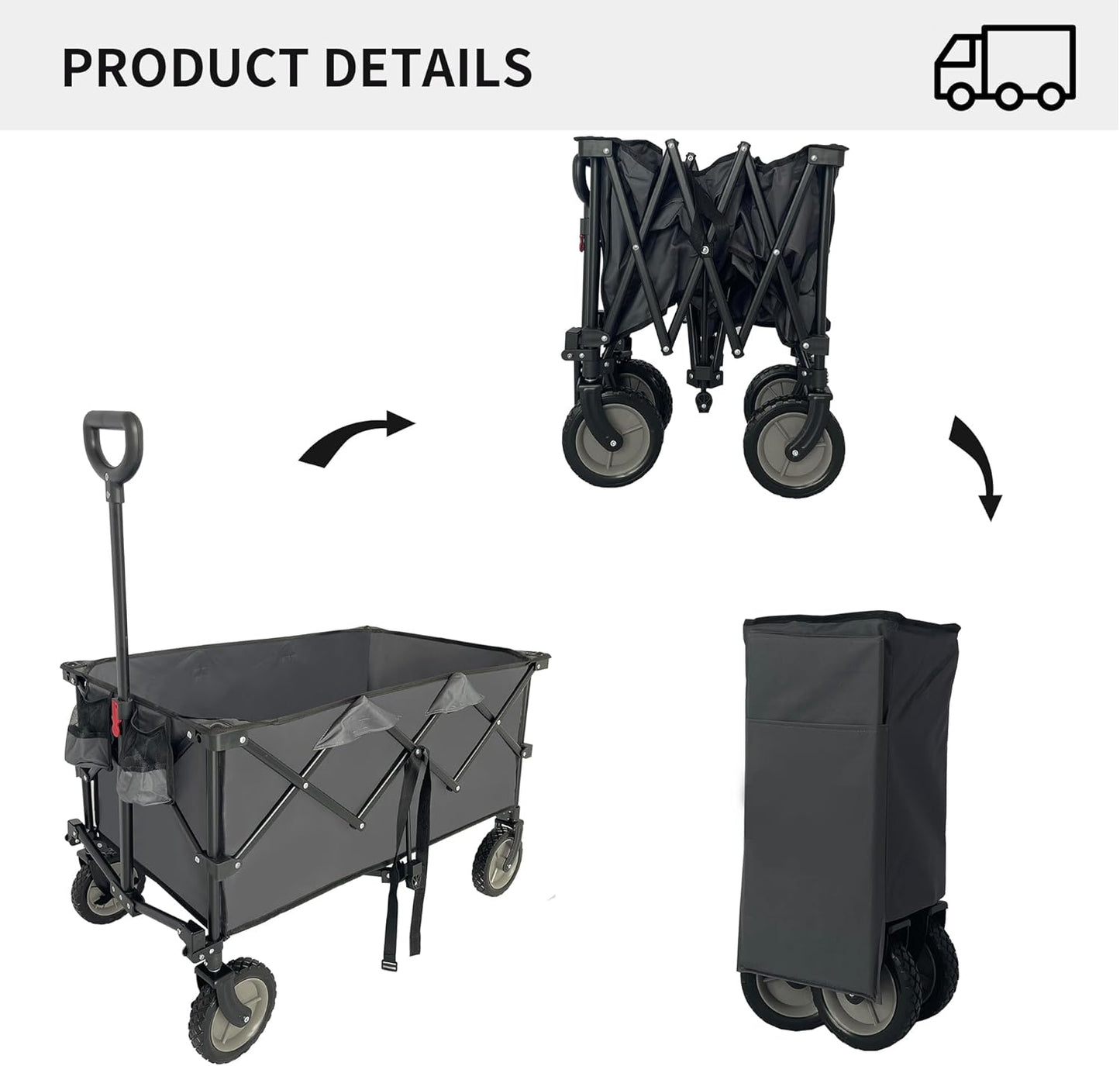 Outdoor Steel Wagon Cart Garden Wagon with Adjustable Handles 2 Cup Holders Wheels 220LBS Large Loading Capacity Collapsible