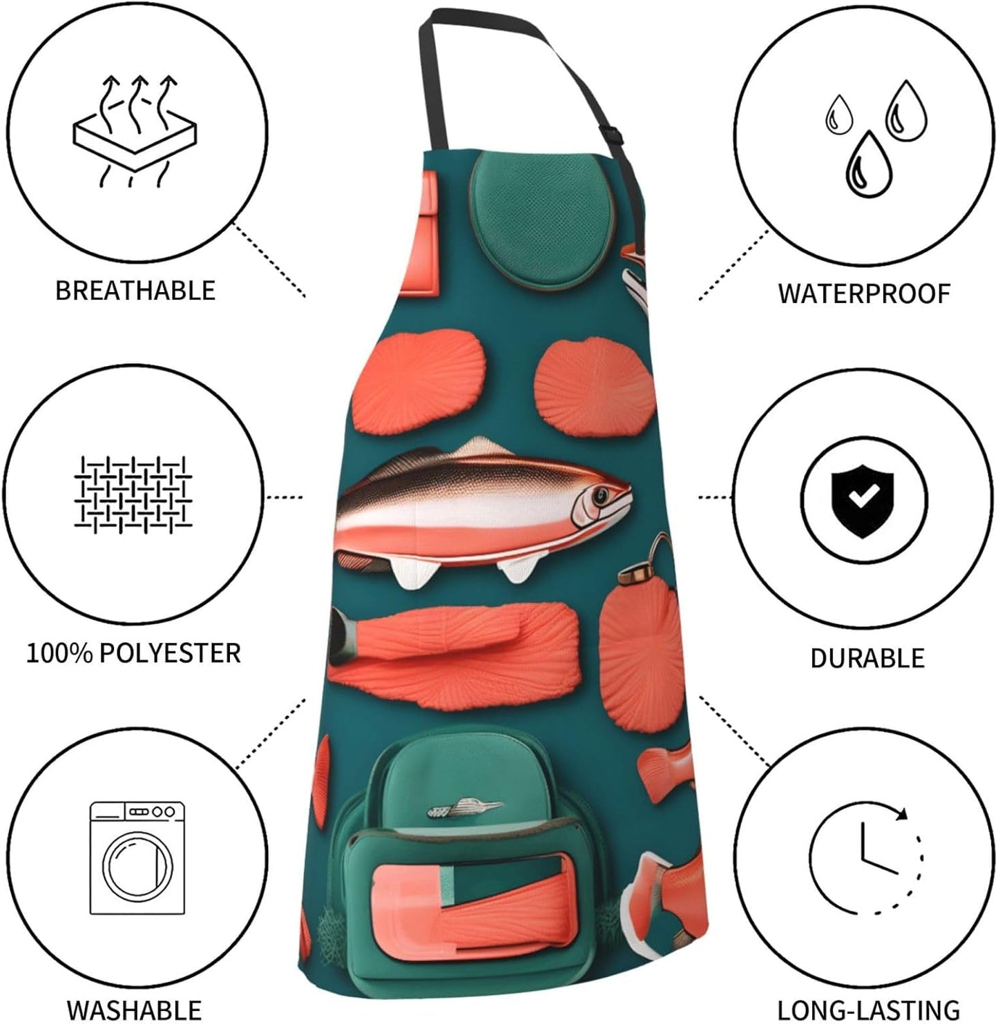 YANYU Salmon pattern Print 28x33 In Kitchen Apron Stylish Chef Apron with Pockets for Cooking Baking Painting