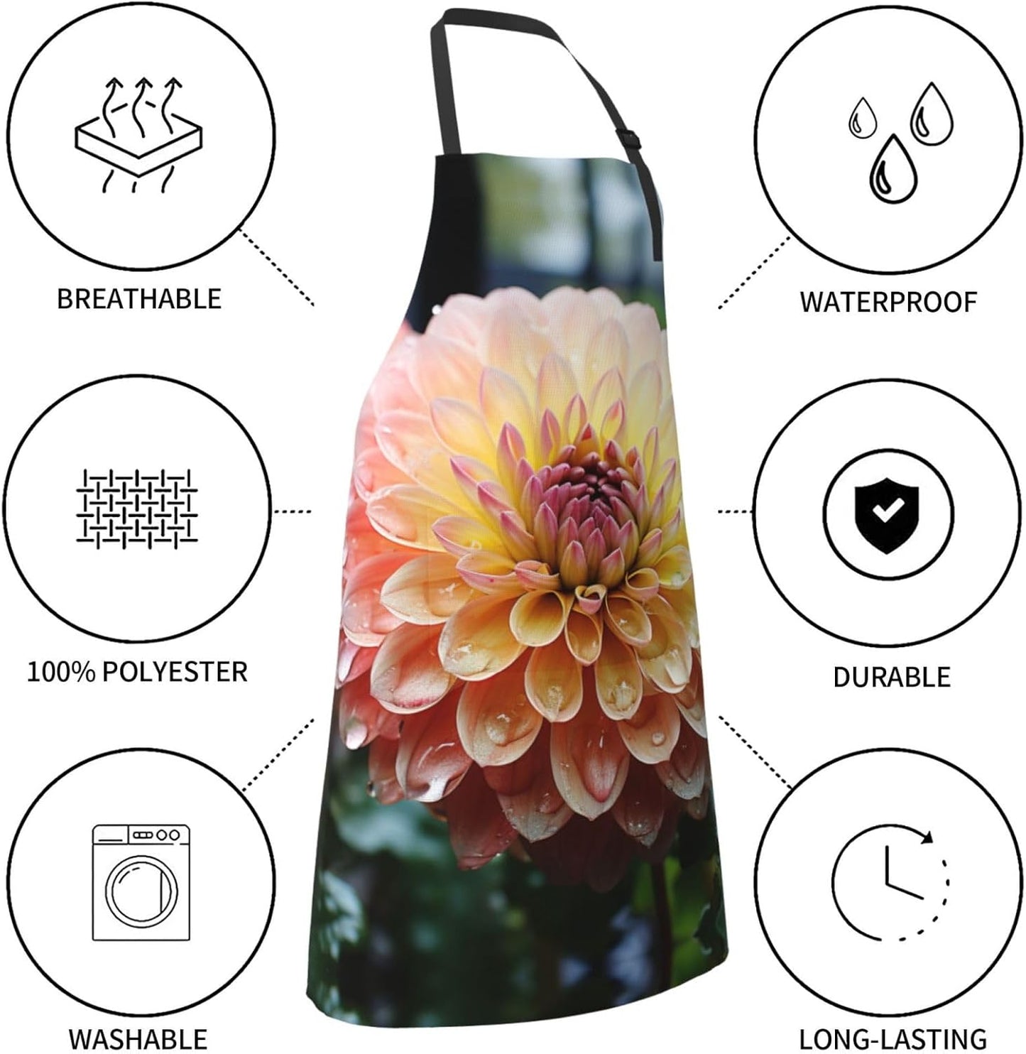 Pretty Flowers print Waterproof apron with pocket adjustable cooking apron for adult kitchen bibs to bake