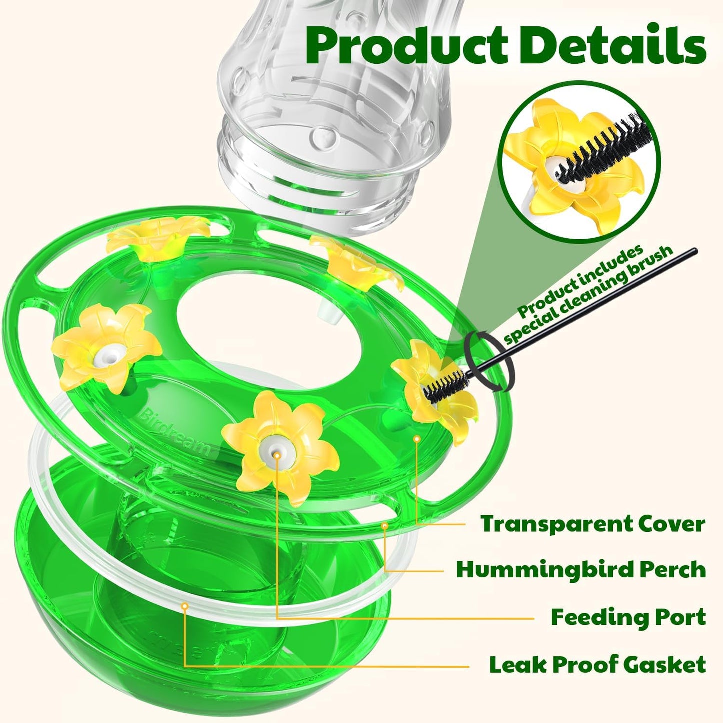 Birdream Hummingbird Feeders for Outdoors, 15oz Hanging Hummingbird Feeders Ant Proof, Easy to Clean and Maintain, Gift for Bird Lover, Green (2 Pack)