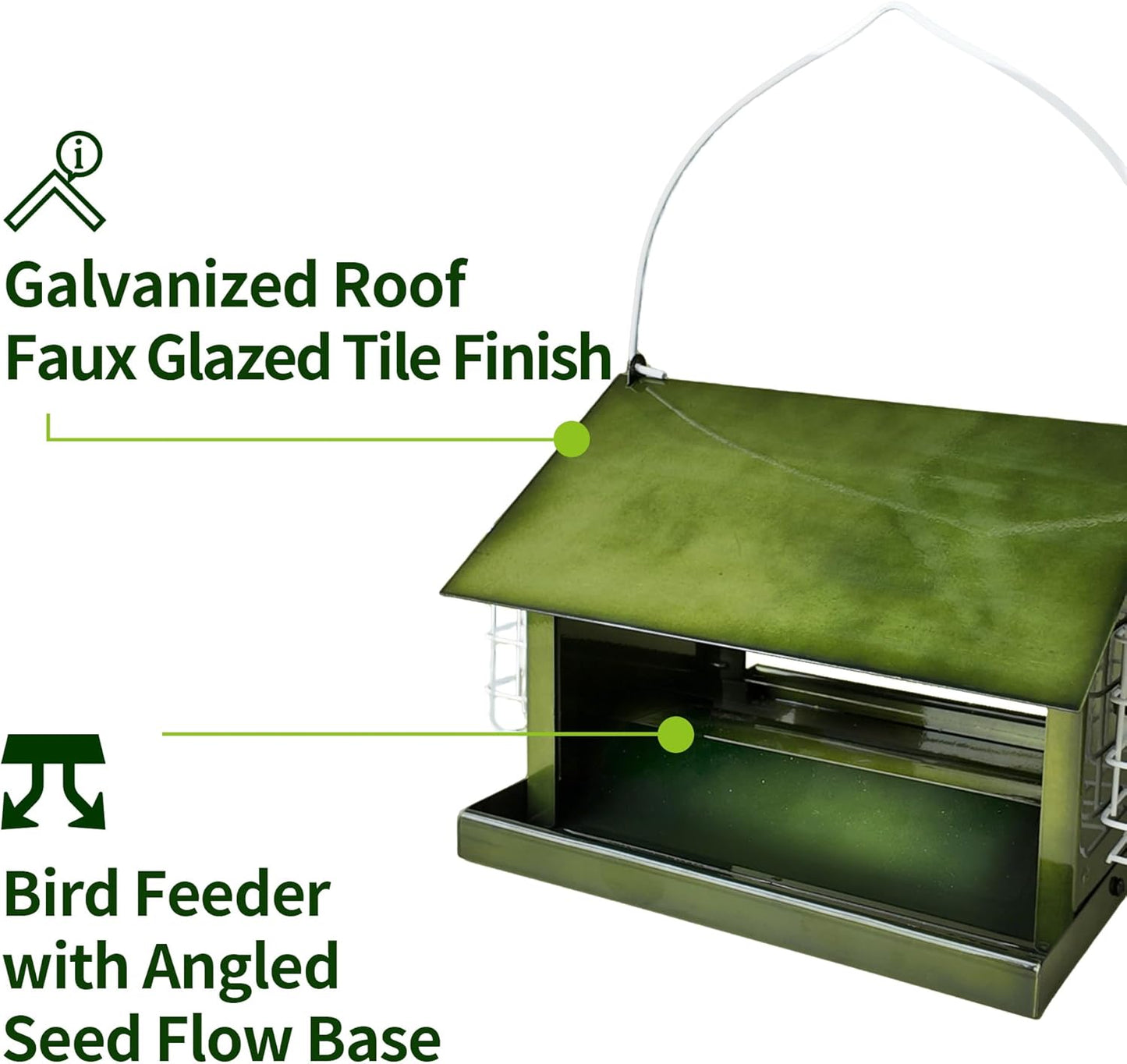Solution4Patio Bird Feeders for Outdoors Hanging, All Metal, Double Suet Cake and Large Capacity, Hopper Tray & Weatherproof for Finch, Cardinal & Chickadee (Green)