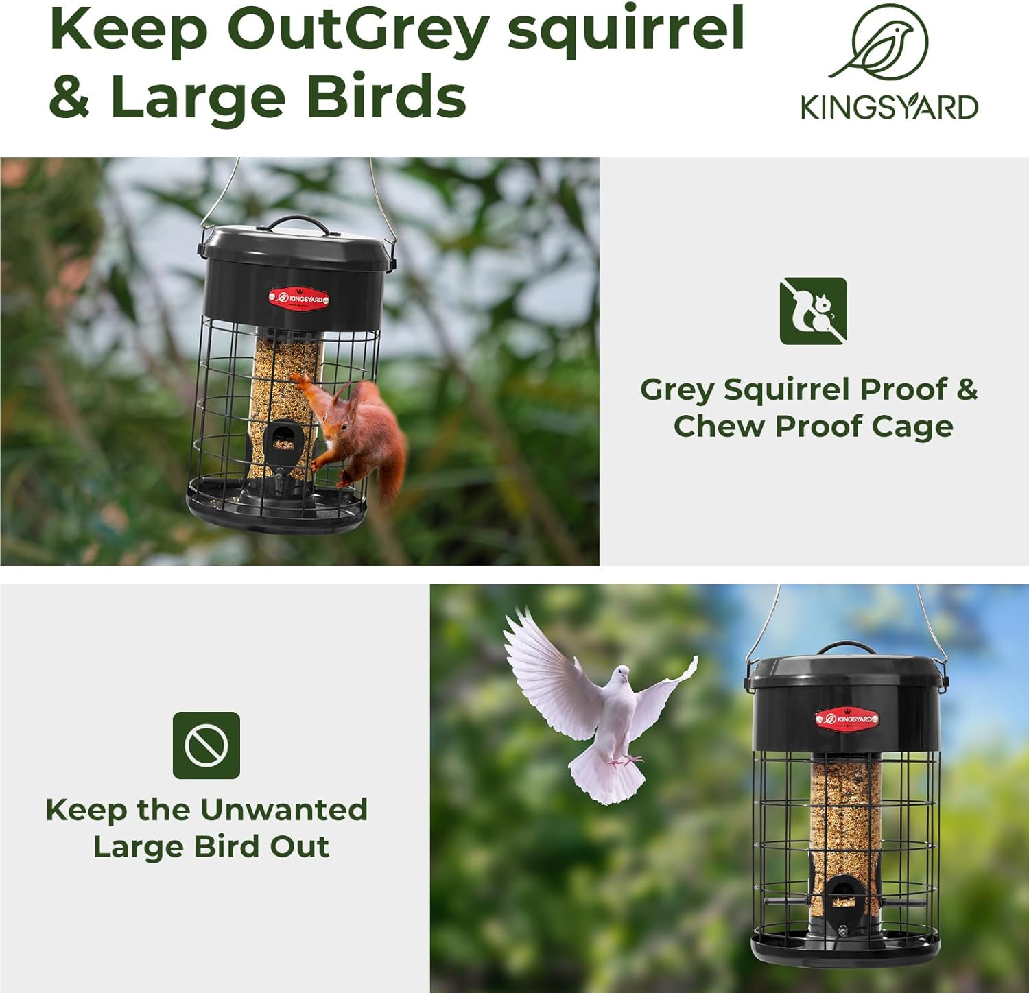 Kingsyard Upgraded Squirrel Proof Caged Bird Feeder for Outdoor Hangin