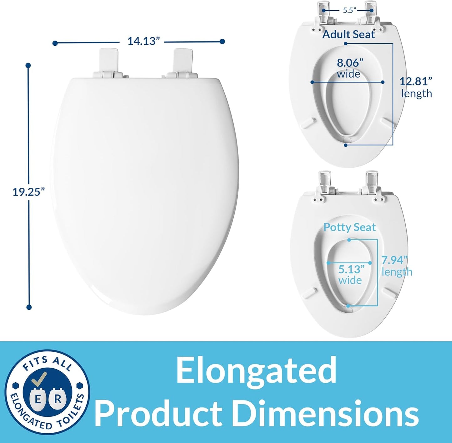 Mayfair NextStep2 Toilet Seat with Built-In Potty Training Seat, Slow-Close, Removable that will Never Loosen, Elongated, White