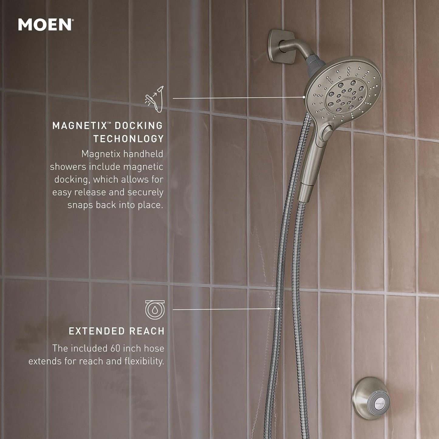 Moen Engage Spot Resist Brushed Nickel Six-Function 5.5-Inch Removable Handheld Showerhead with Magnetic Docking System, 26112SRN