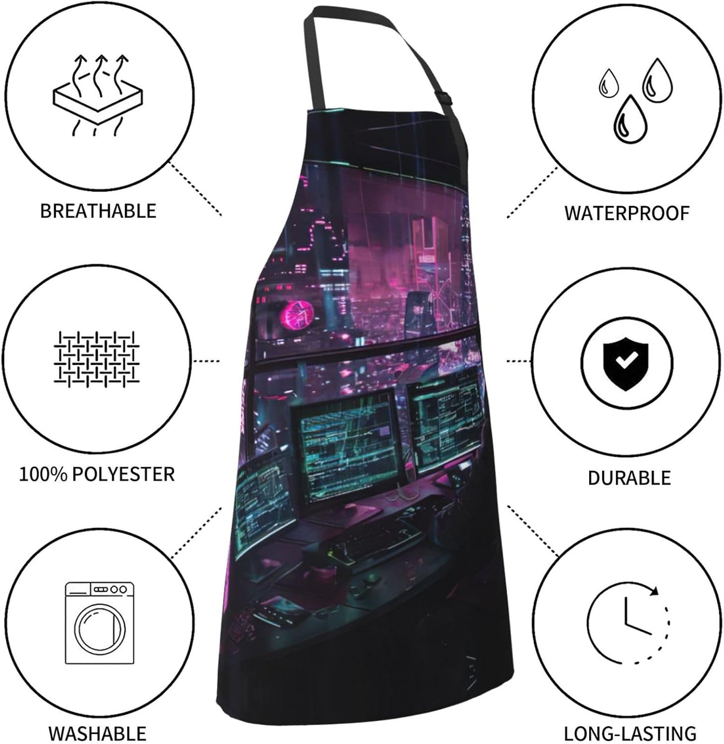 hacker era print Waterproof chef's apron with pocket apron for kitchen cooking baking barbecue and gardening