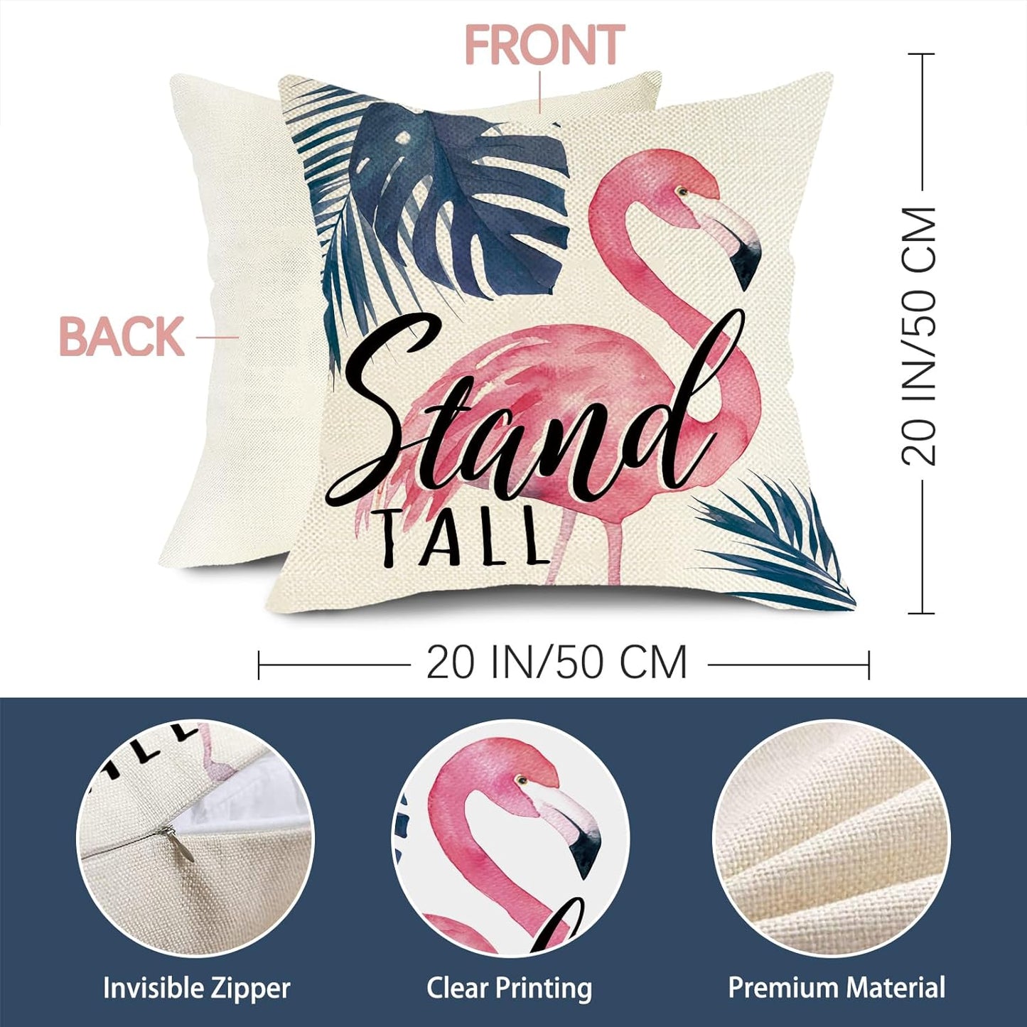 Flamingo Tropical Decorative Throw Pillow Covers 20 x 20 Set of 4, Hawaii Monstera Palm Leaves Stand Tall Porch Outdoor Home Decor, Let's Get Flocked Up Plant Couch Cushion Case