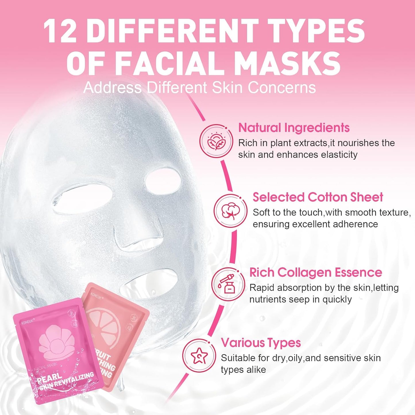 12 Pack Collagen Hydrating Face Masks Skincare, Sheet Face Mask for Al