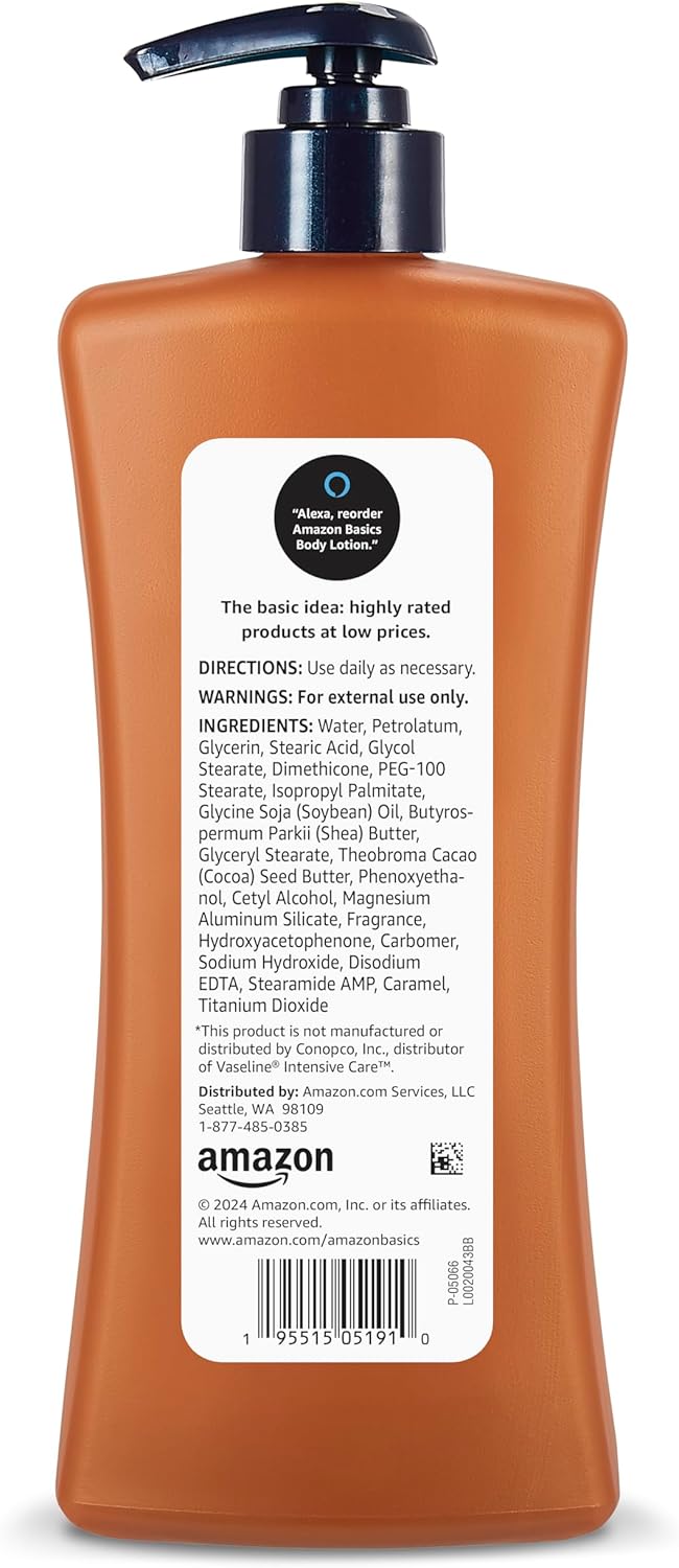 Amazon Basics Moisturizing Cocoa Butter Body Lotion for Dry Skin, Non-