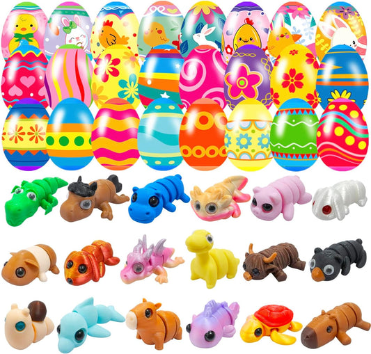 18 Pcs Easter Eggs with 3D Print Animal Prefilled Easter Eggs with Toys Inside Easter Egg Fillers for Kids Boys Girls Easter Basket Stuffers Party Favors Easter Egg Fillers