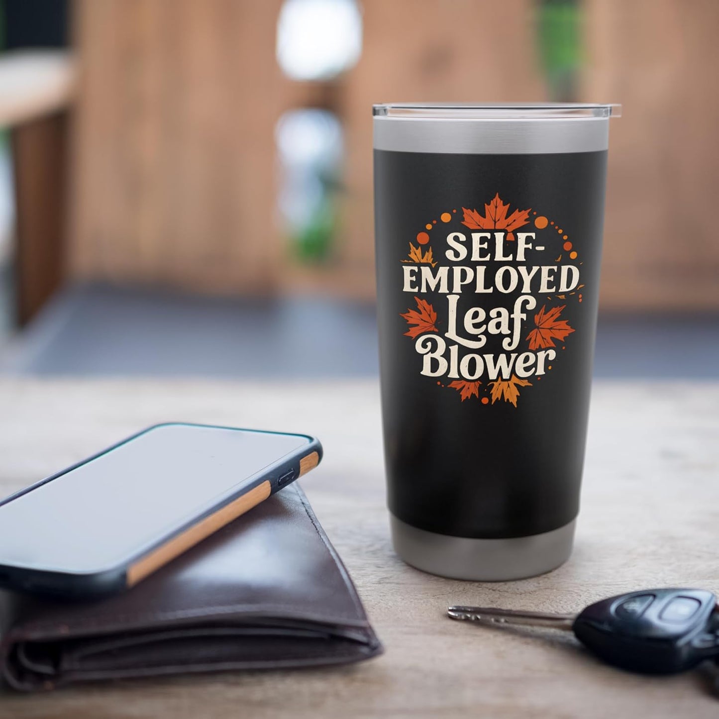 Self-Employed Leaf Blower Funny Lawn Care Fall Humor Stainless Steel Insulated Tumbler