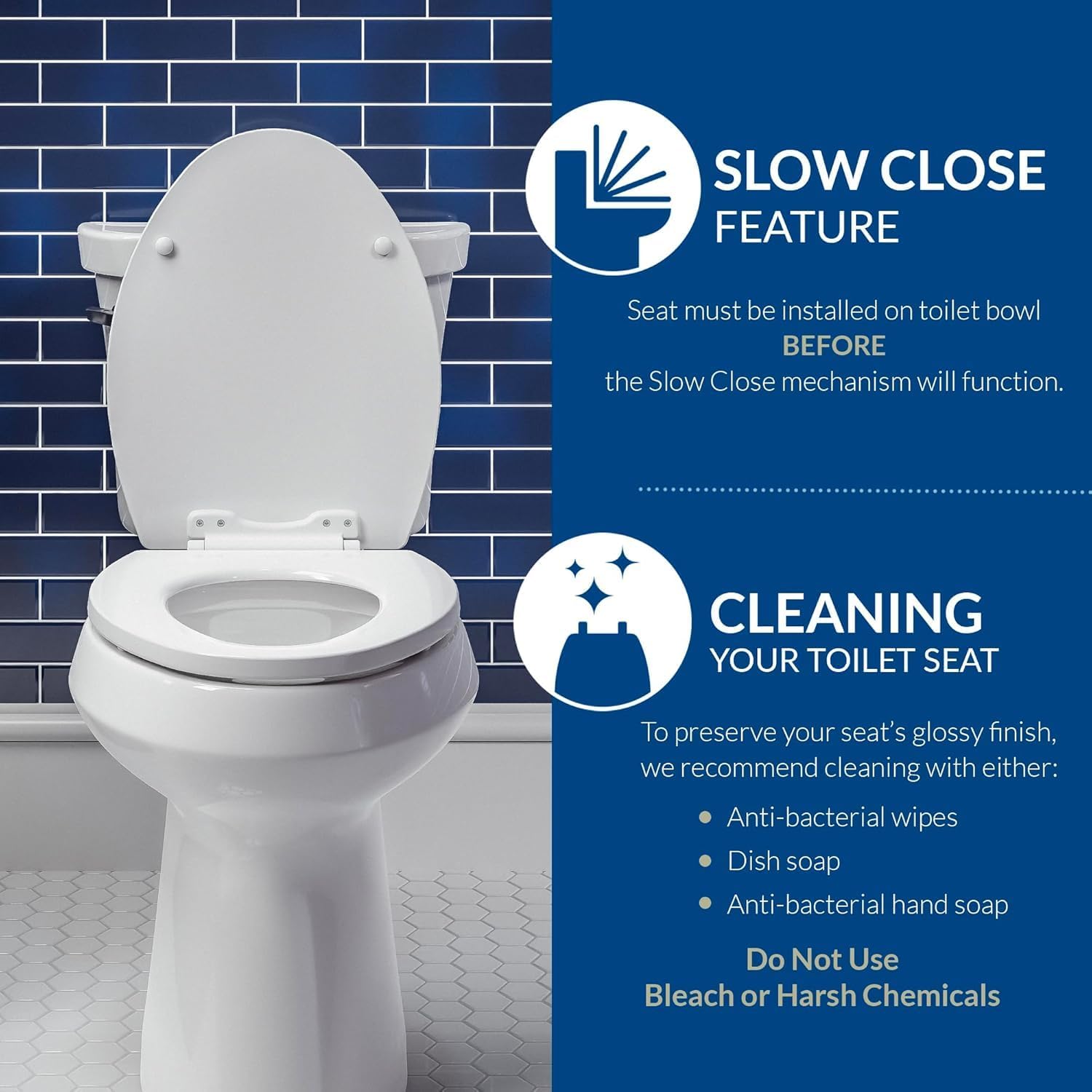 Mayfair Linden Slow Close Toilet Seat, Non Slip Heavy Duty Wood, Easy 