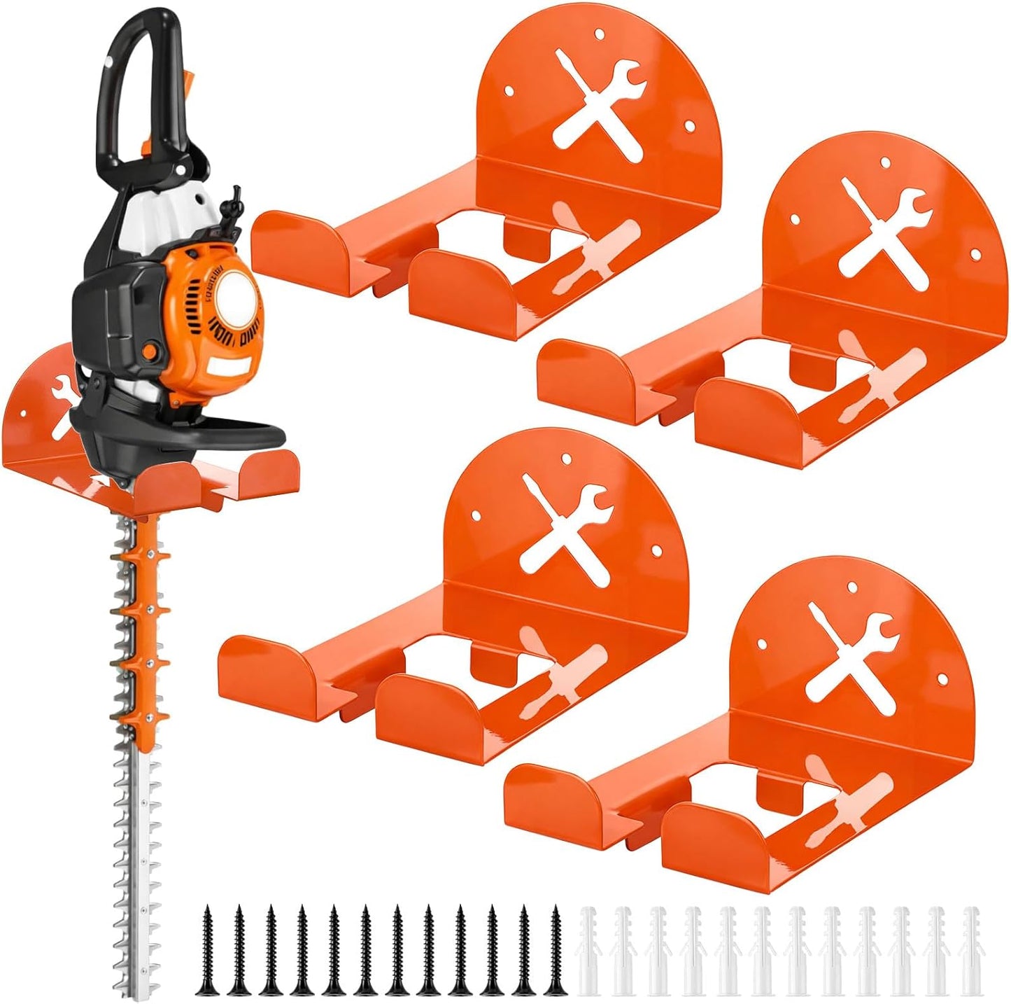 4 Pcs Trimmer Rack Wall Mount Heavy Duty Weed Trimmers Hanger Garage Organizer Wall Hanger Garden Power Tool Rack for Grass, Hedge, Garage Trimmer (Classic Style)