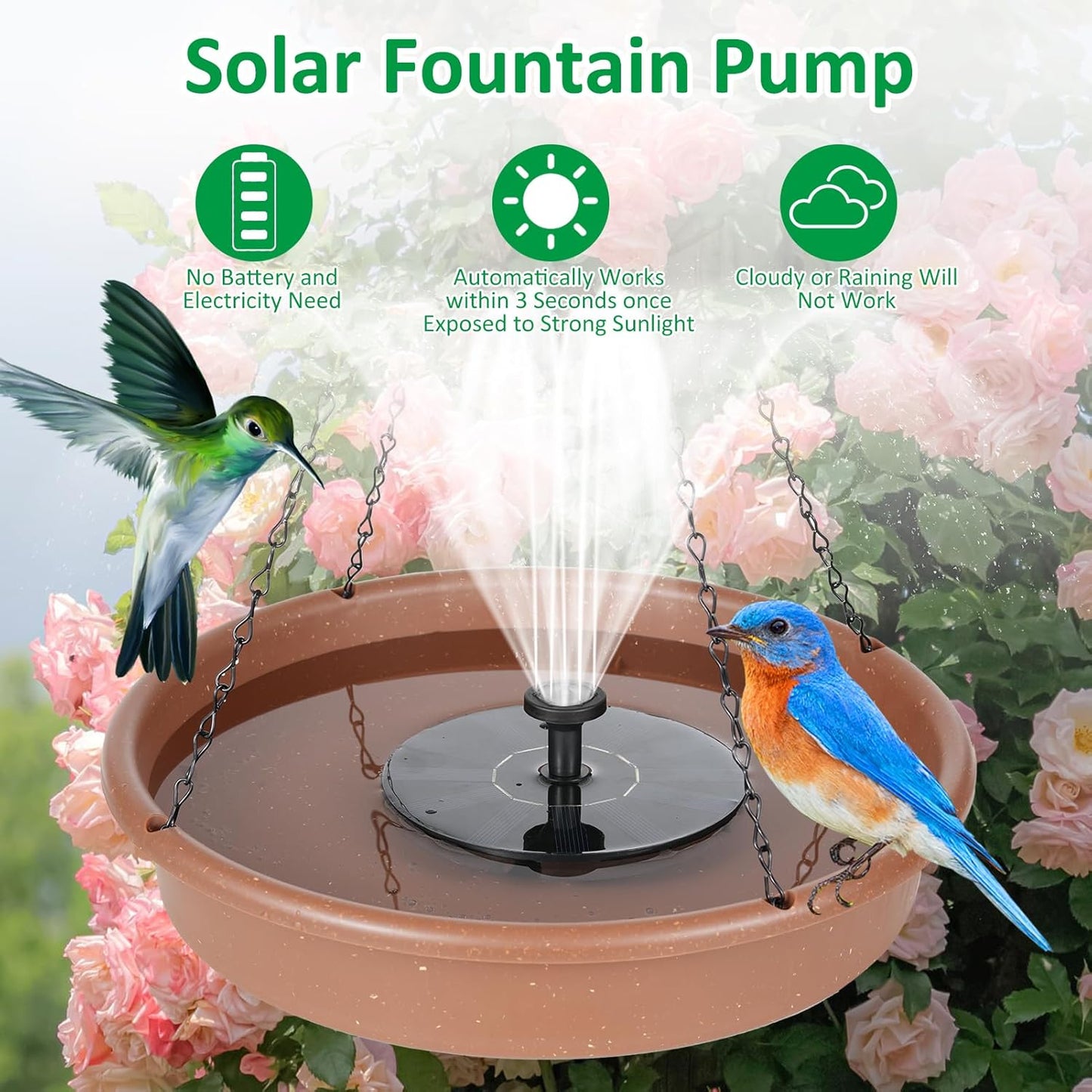 Garden Courtyard Bird Feeding Tray Port Set with Solar Fountain Pump
