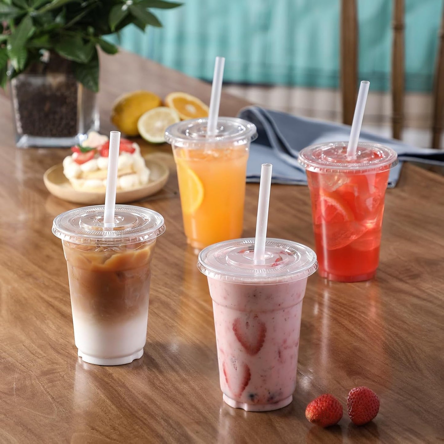 VITEVER [100 Sets - 16oz] Clear Plastic Cups with Lids and Straws, Dis
