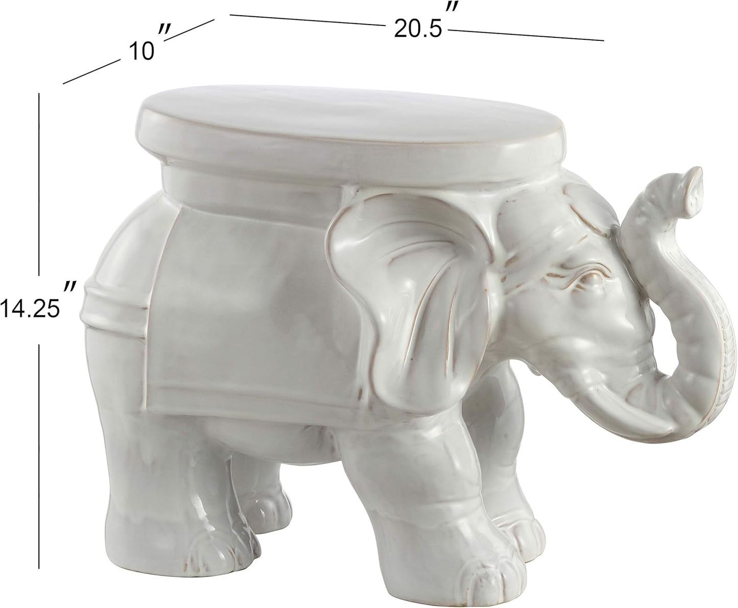 JONATHAN Y TBL1007A White Elephant 14.2" Ceramic Indoor/Outdoor Garden Stool, Coastal, Contemporary, Side Table, Plant Stand, Spill-Proof, Living Room, Bathroom, Garden Room, Patio, Antique White
