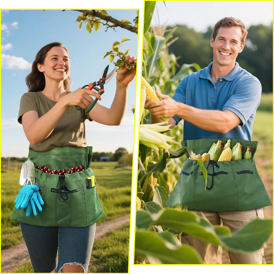 Gardening Apron, 4 Pockets for Harvesting Vegetables Eggs Half Garden Apron Unique Gift Garden Tools Organizer