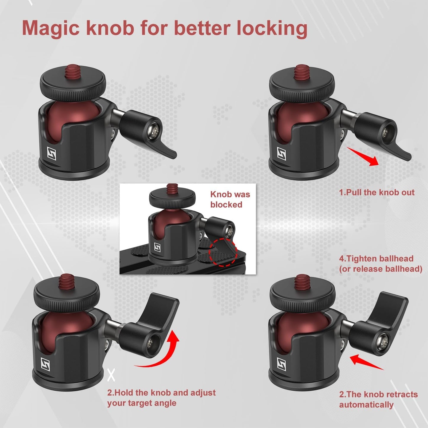 SIOTI Mini Ball Head Mount Adapter, Compatible with Monopod/Digital Card Camera/Microphone/Smart Phone/Action Camera/Flash/LCD (UM22)
