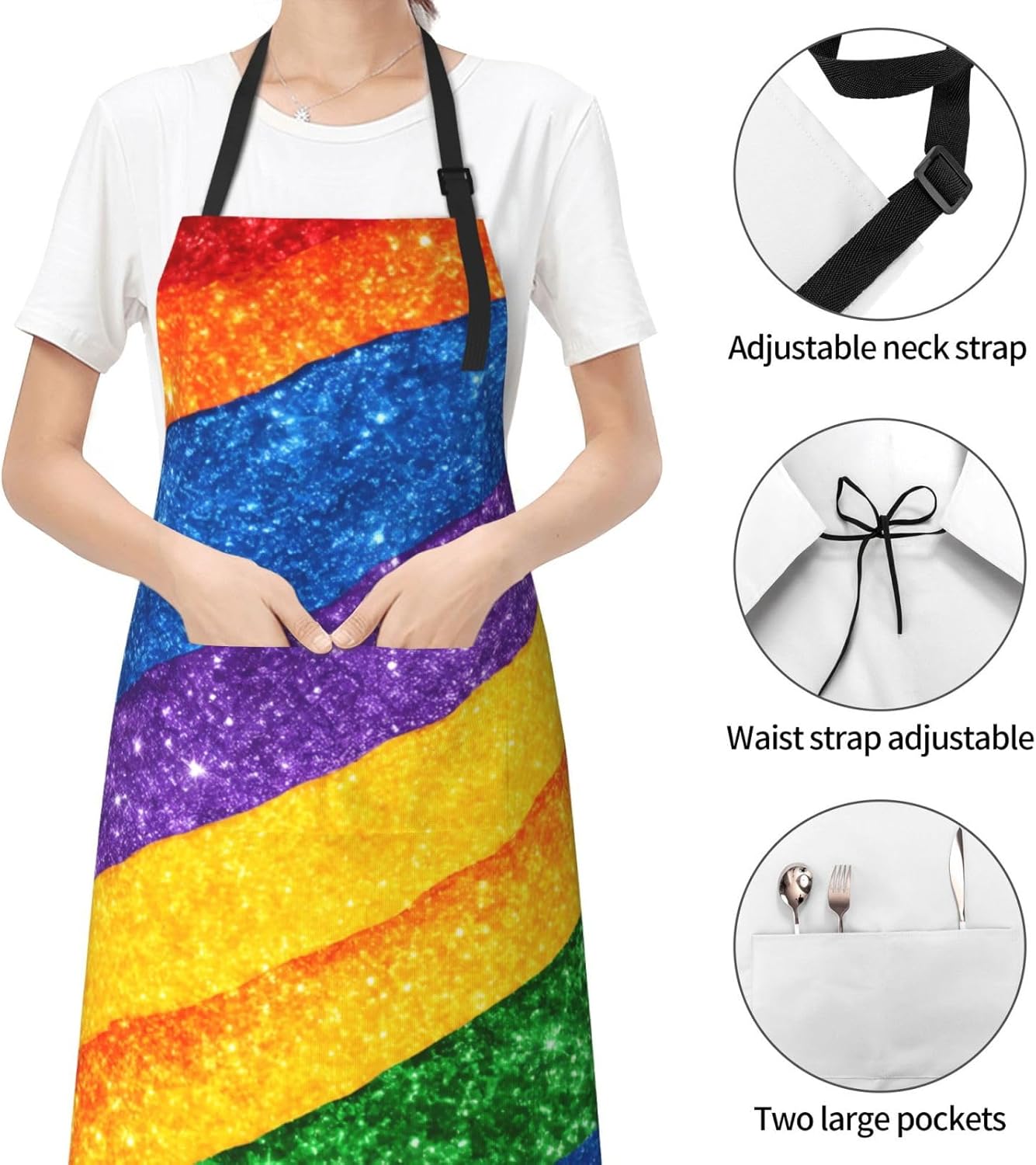 YANYU Rainbow stripes Print 28x33 In Kitchen Apron Stylish Chef Apron with Pockets for Cooking Baking Painting