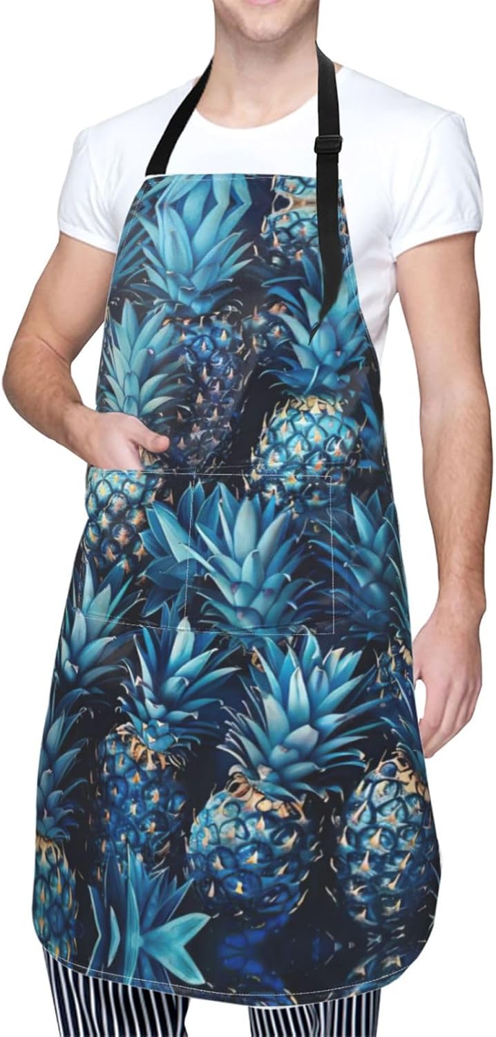 Blue pineapple print Waterproof chef's apron with pocket apron for kit
