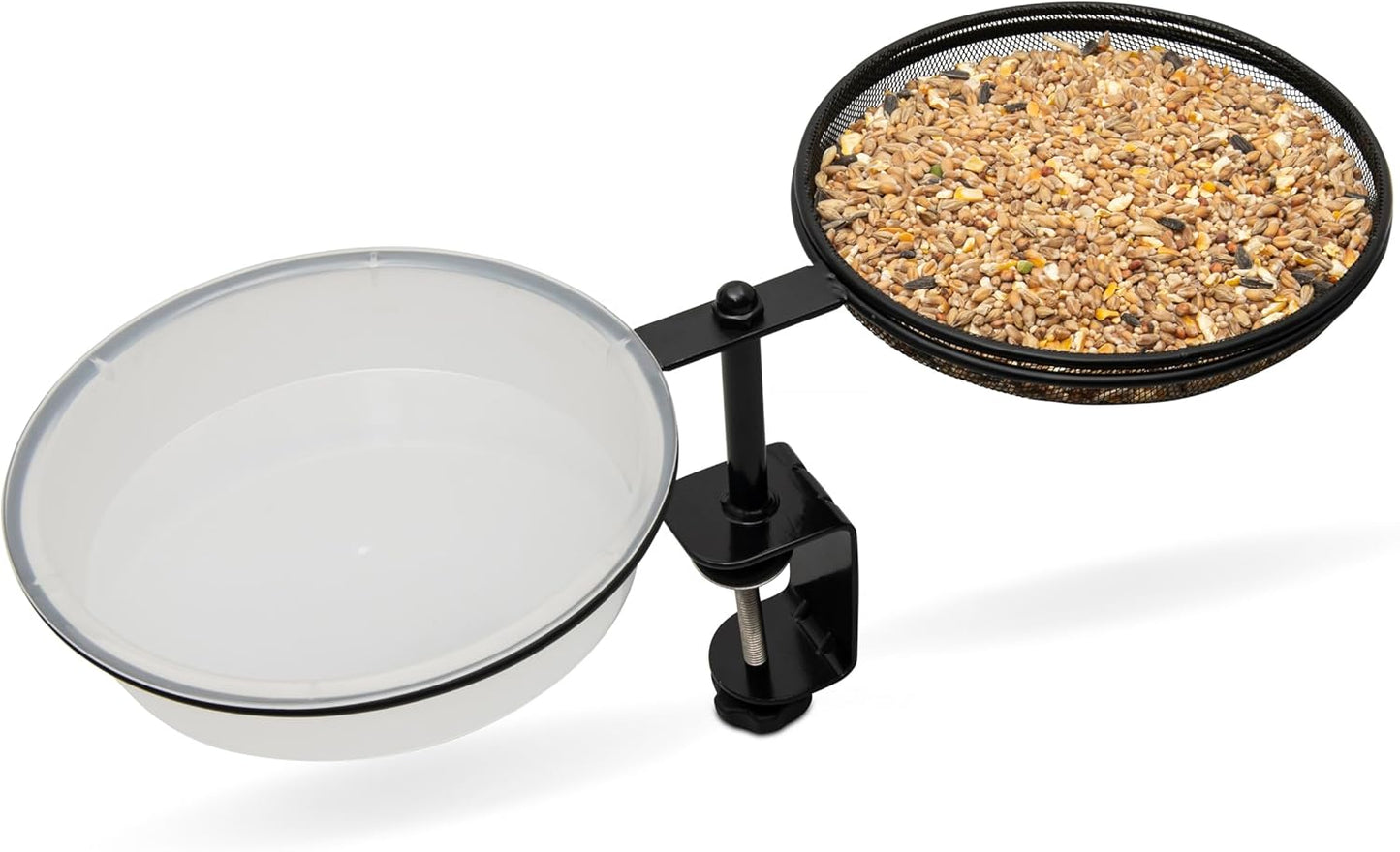 Bird Feeders for Outdoors - Forest & Twelfth Platform Bird Feeder Stand, Weather Proof Bird Water Feeder for Balcony Railing, 360° Rotation Standing Bird Feeder with Seed & Water Trays and Feed Scoop