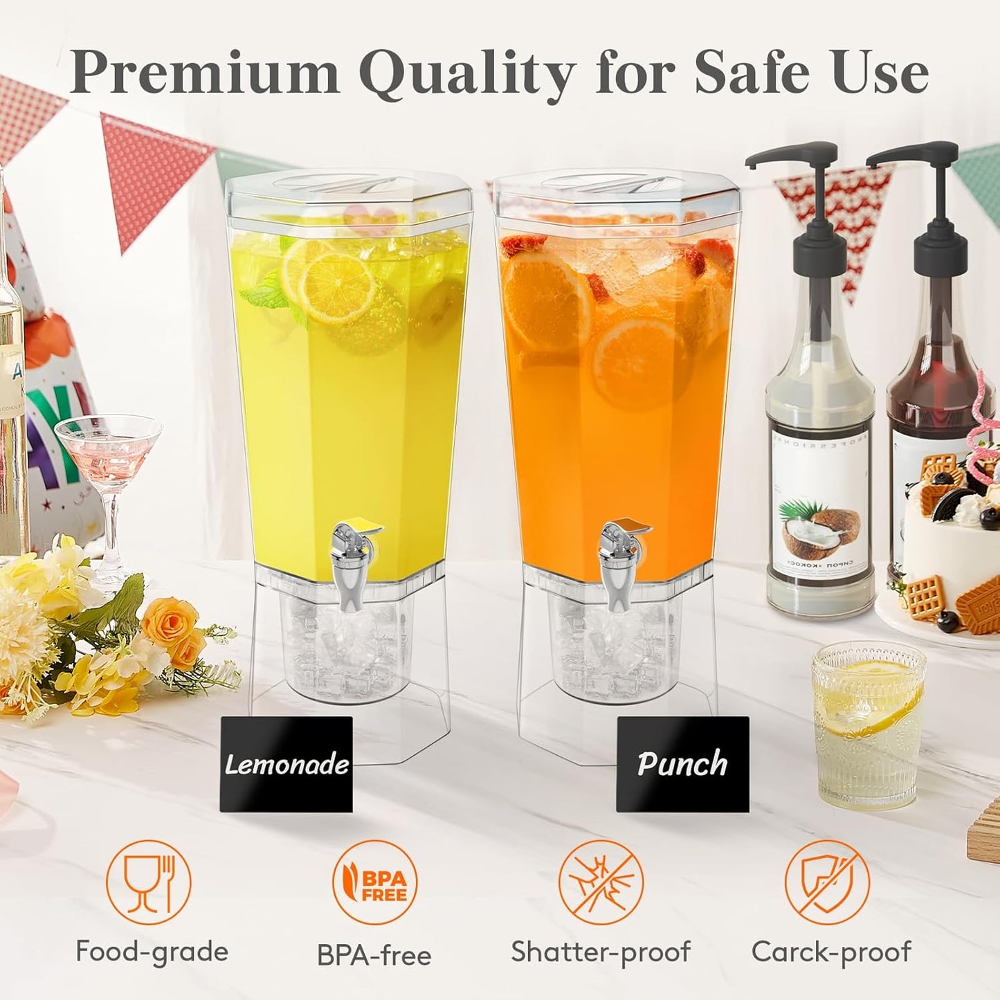 Lifewit 1 Gallon Drink Dispenser for Parties 2 Pcs, 4L Plastic Beverage Container with Stand for Juice/Tea/Soda & Lemonade, Clear Water Pitcher with Spigot for Mimosa Bar Hosting 39 x 16 cm/15x6"