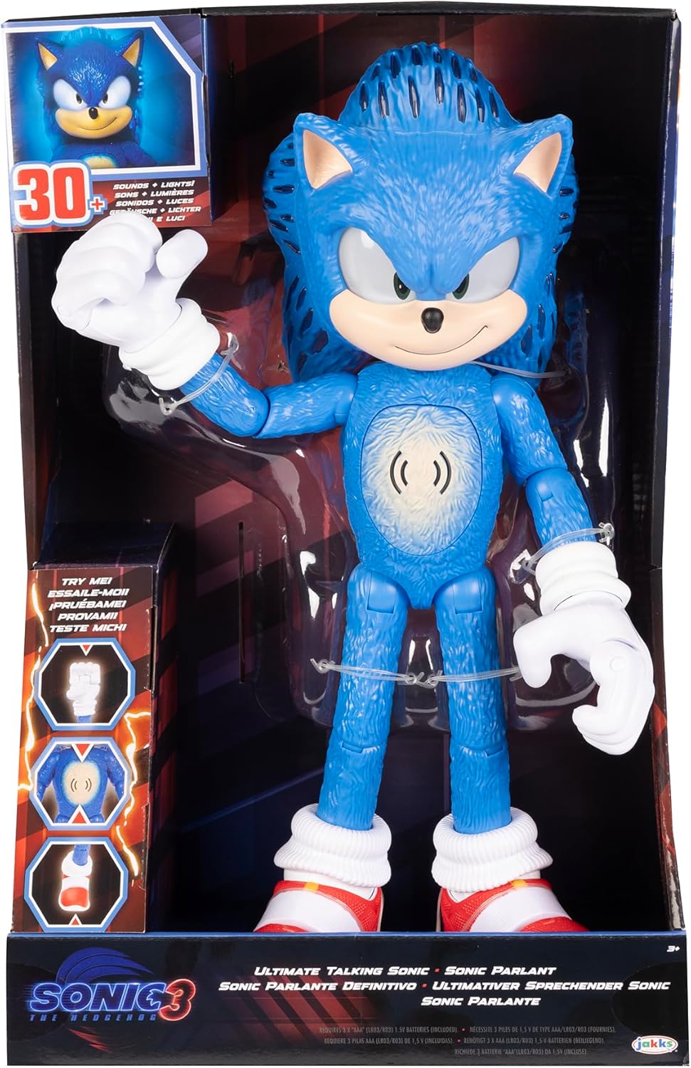 Sonic The Hedgehog 3 Ultimate Talking Sonic 12-Inch Figure, Features 3