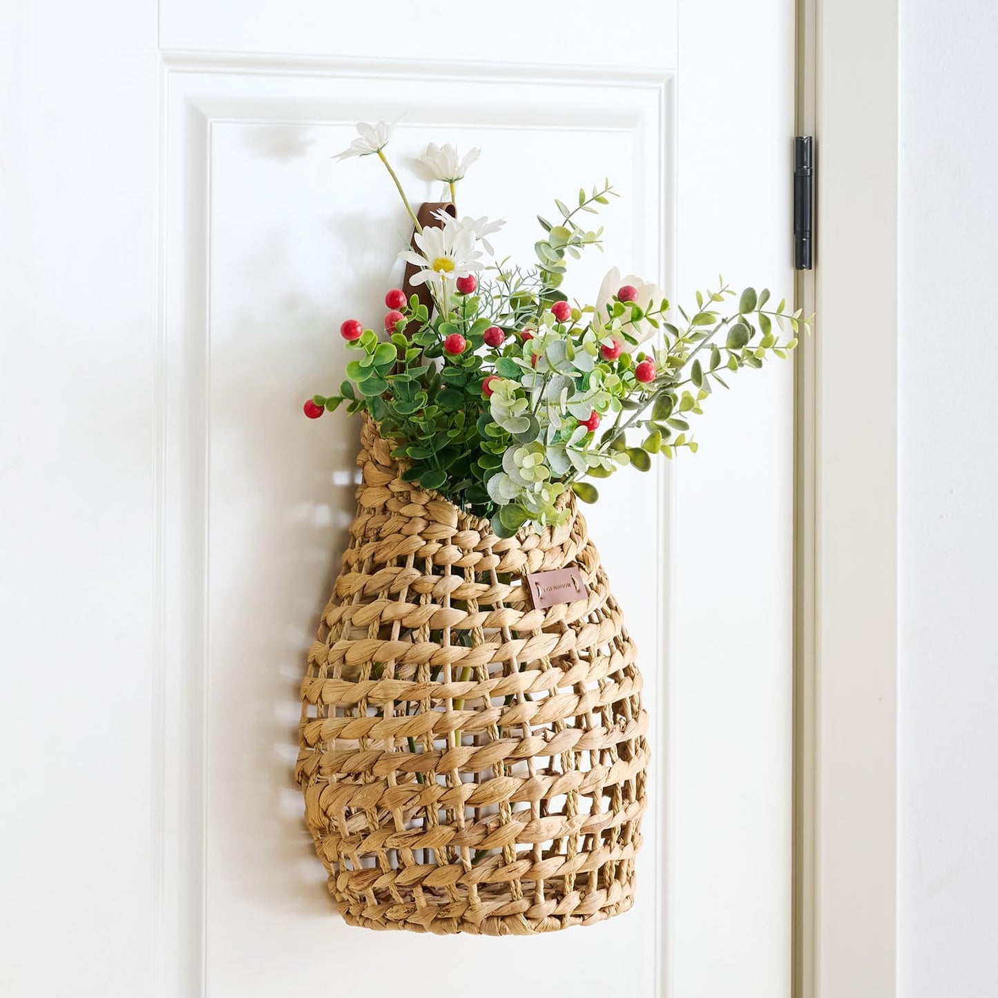 Woven Front Door Basket Water Hyacinth Wall Hanging Basket Decorative 